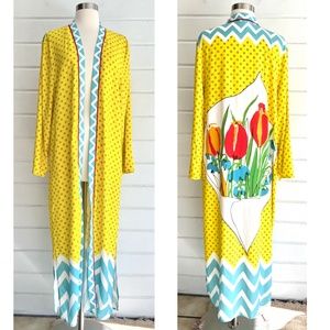 VERA for ANTHROPOLOGIE Yellow Floral Maxi Open Front Kimono Robe - EUC! - OS